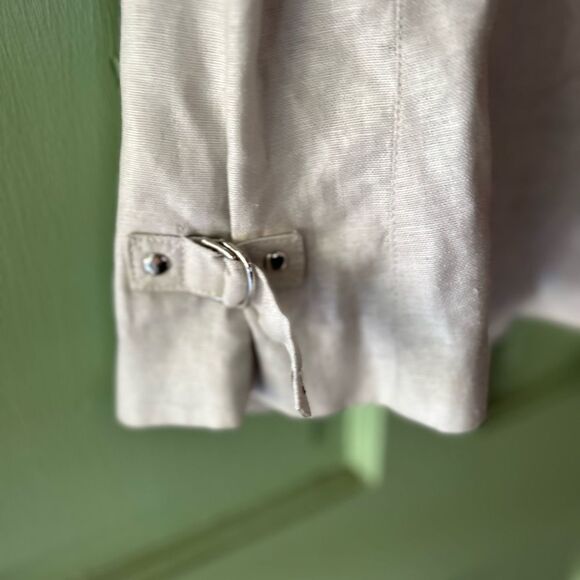 New LaMarque Tan Leather Linen moto biker studded zips Jacket small - Picture 8 of 13